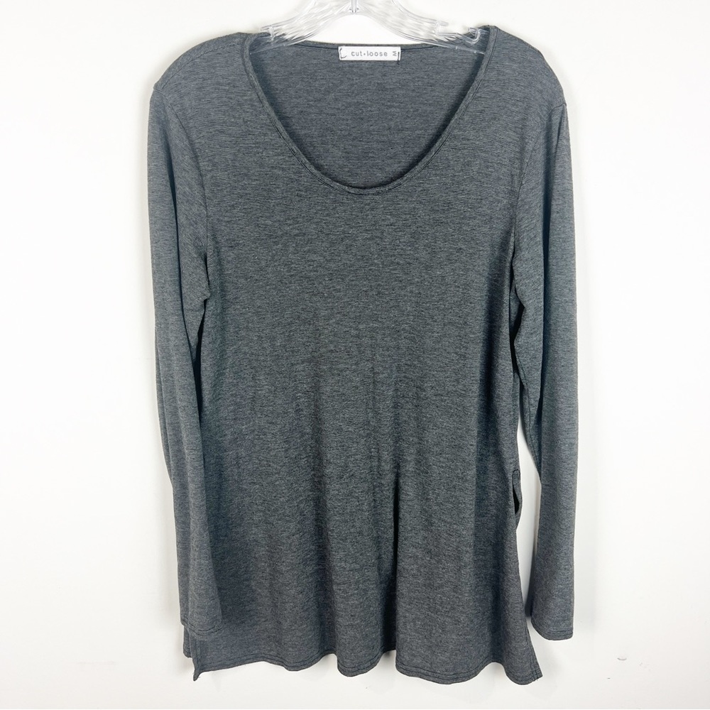 Cut Loose Long Sleeve Top with Side Slits size M Gray